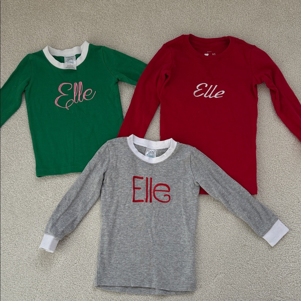 “Elle” Embroidered Monogrammed Long Sleeve Pajama Shirts
